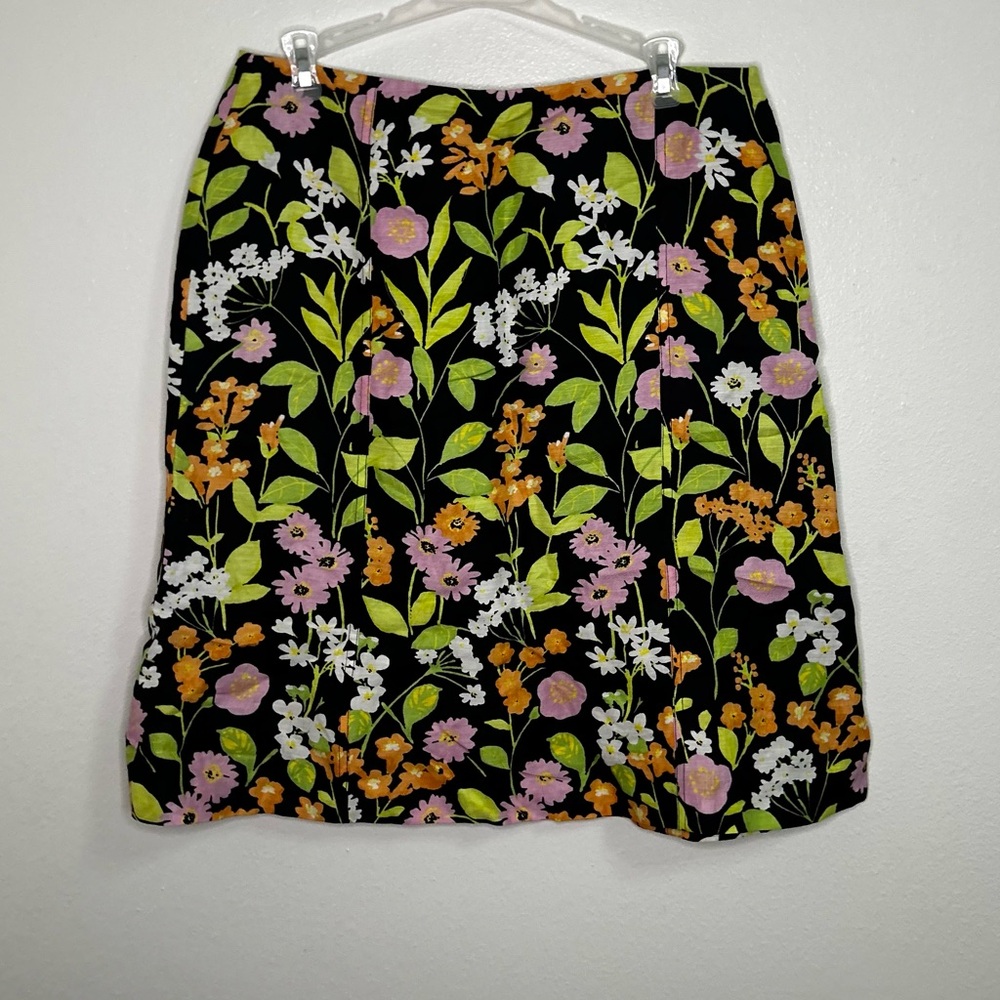 Sigrid Olsen floral black linen blend skirt